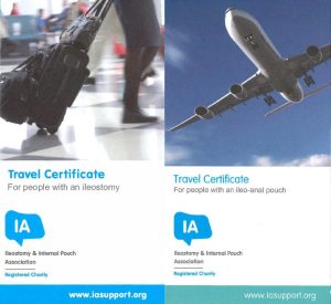 Composite photo: free-of-charge IA Travel Certificates - ileostomy and internal pouch copies